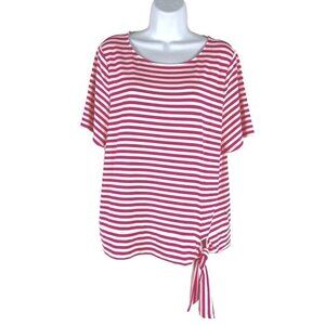 Talbots Top Large Short Sleeve Pink White Striped Tie Front‎ Stretch NWT TP-2184